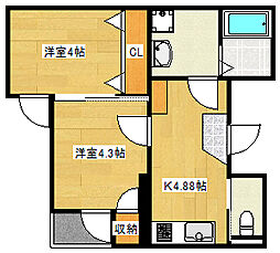 広島電鉄5系統 比治山橋駅 徒歩7分の賃貸マンション 3階2Kの間取り