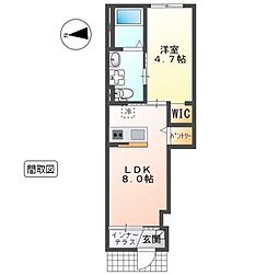 広島電鉄1系統 鷹野橋駅 徒歩13分の賃貸アパート 1階1LDKの間取り