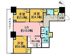 広島電鉄1系統 日赤病院前駅 徒歩4分の賃貸マンション 12階3LDKの間取り