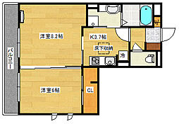 JR山陽本線 向洋駅 徒歩23分の賃貸アパート 3階2Kの間取り