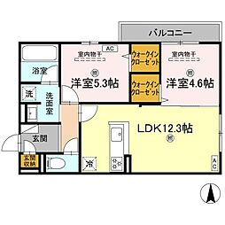JR可部線 下祇園駅 徒歩19分の賃貸アパート 2階2LDKの間取り