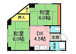 広島電鉄2系統 銀山町駅 徒歩4分の賃貸マンション 2階2DKの間取り