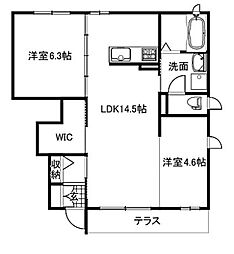 JR可部線 上八木駅 徒歩5分の賃貸アパート 1階2LDKの間取り