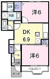 JR山陽本線 瀬野駅 徒歩7分の賃貸アパート 1階2DKの間取り