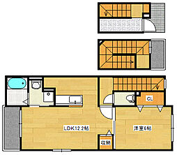 広島電鉄2系統 観音町駅 徒歩8分の賃貸アパート 3階1LDKの間取り