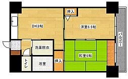 広島高速交通アストラムライン 西原駅 徒歩10分の賃貸マンション 4階2DKの間取り