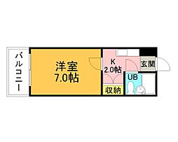 JR山陽本線 広島駅 徒歩14分の賃貸マンション 2階1Kの間取り