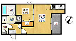 広島高速交通アストラムライン 古市駅 徒歩2分の賃貸アパート 2階1LDKの間取り