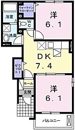 JR山陽本線 安芸中野駅 徒歩26分の賃貸アパート 1階2DKの間取り