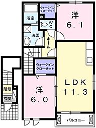 JR芸備線 玖村駅 徒歩7分の賃貸アパート 2階2LDKの間取り
