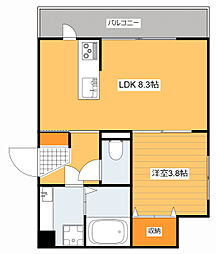 広島電鉄1系統 鷹野橋駅 徒歩9分の賃貸アパート 1階1LDKの間取り
