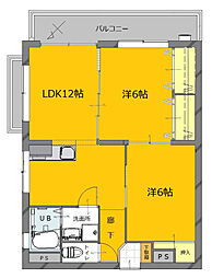 JR山陽本線 横川駅 徒歩4分の賃貸マンション 3階2LDKの間取り