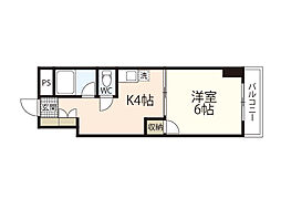 JR可部線 安芸長束駅 徒歩12分の賃貸マンション 5階1DKの間取り