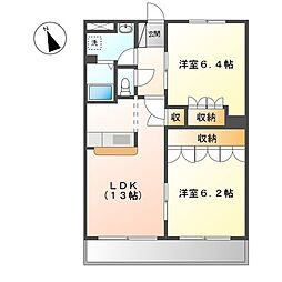 広島高速交通アストラムライン 西原駅 徒歩8分の賃貸アパート 2階2LDKの間取り