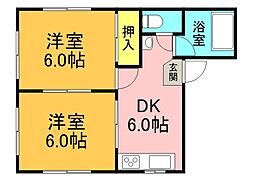 広島電鉄5系統 南区役所前駅 徒歩17分の賃貸マンション 2階2DKの間取り