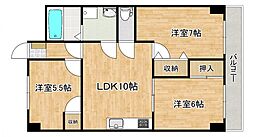 JR芸備線 矢賀駅 徒歩35分の賃貸マンション 3階3LDKの間取り