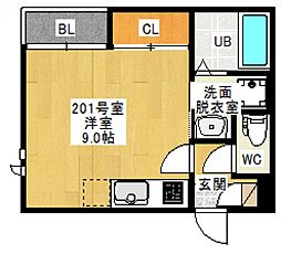 広島電鉄5系統 比治山下駅 徒歩17分の賃貸アパート 2階ワンルームの間取り