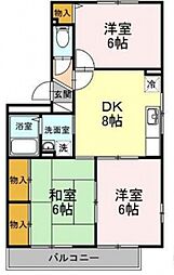 JR可部線 緑井駅 徒歩16分の賃貸アパート 3階3DKの間取り