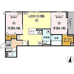 D-ROOM高須2丁目 A棟 2LDKの間取図画像
