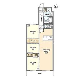 アジールコート練馬中村橋 2階3LDKの間取り