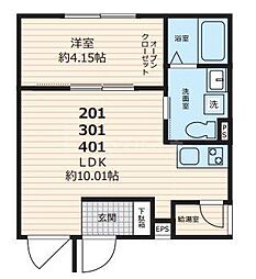セレス巣鴨 4階1LDKの間取り