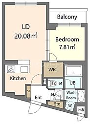 Alivis新江古田 2階1LDKの間取り