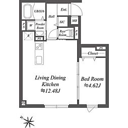 SOLASIA residence南大塚 1階1LDKの間取り