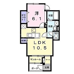 マーレ長崎 1階1LDKの間取り