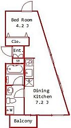M/F 2階1DKの間取り