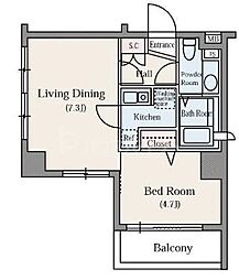 東池袋デュープレックスリズ 2階1LDKの間取り