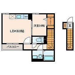 マミハイム 2階1DKの間取り