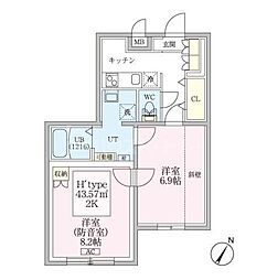 スカイラシクラス平和台 3階2Kの間取り