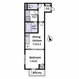 Laviere上中里 3階1DKの間取り