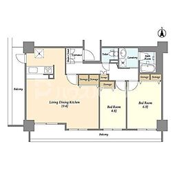 ヒルトップ・スクエアー 4階2LDKの間取り
