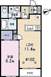 マンション柿の木 1階1LDKの間取り