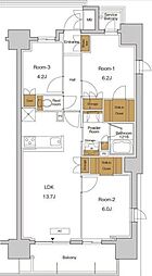 ＲＪＲプレシア東十条ガーデン 9階3LDKの間取り