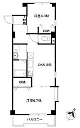 桜坂第2ハイツ 1階2DKの間取り