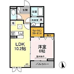 オークビレッジ 1階1LDKの間取り