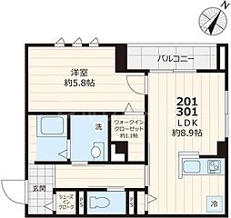 ラポールH&S 1LDKの間取図画像