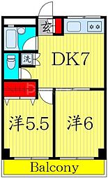 プラザ・サン・タナカ1号館 2DKの間取図画像