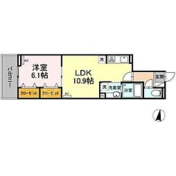 アンジュール大谷口 1LDKの間取図画像