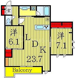 ソレアード泉 2LDKの間取図画像