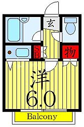 オレンジコーポ 2階ワンルームの間取り