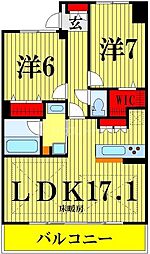 ロイヤルパークス新田 13階2LDKの間取り