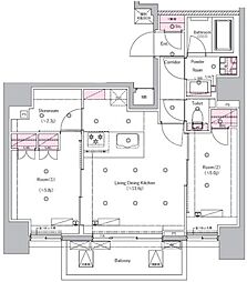 都営三田線 新板橋駅 徒歩2分の賃貸マンション 9階2LDKの間取り