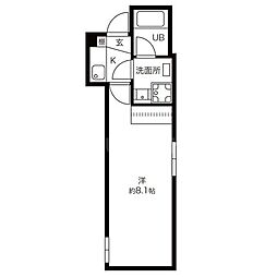 Mythos板橋新河岸 1階1Kの間取り
