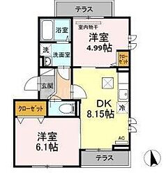 セジュール西台1 2階2DKの間取り