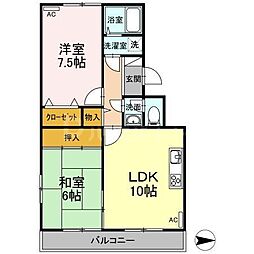 浮間パークサイドハイツ 1階2LDKの間取り