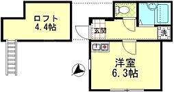 ドミール西が丘 1階ワンルームの間取り