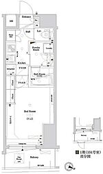 ＡＸＡＳ東十条アジールコート 1階1Kの間取り